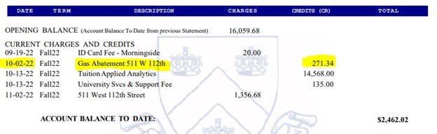 In the screenshot shows an example of a gas abatement credit, the amount and the transaction date.