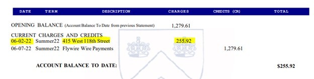 This screenshot shows an example of the short term housing charge for the specific address and the transaction date.