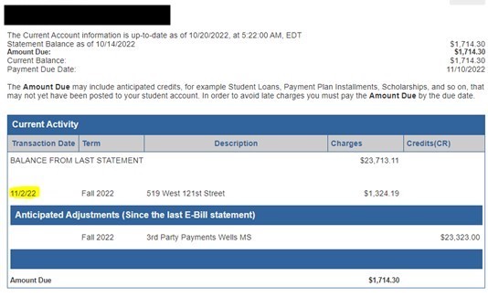 This screenshot shows where to locate the transaction date in relation to that charge or credit.