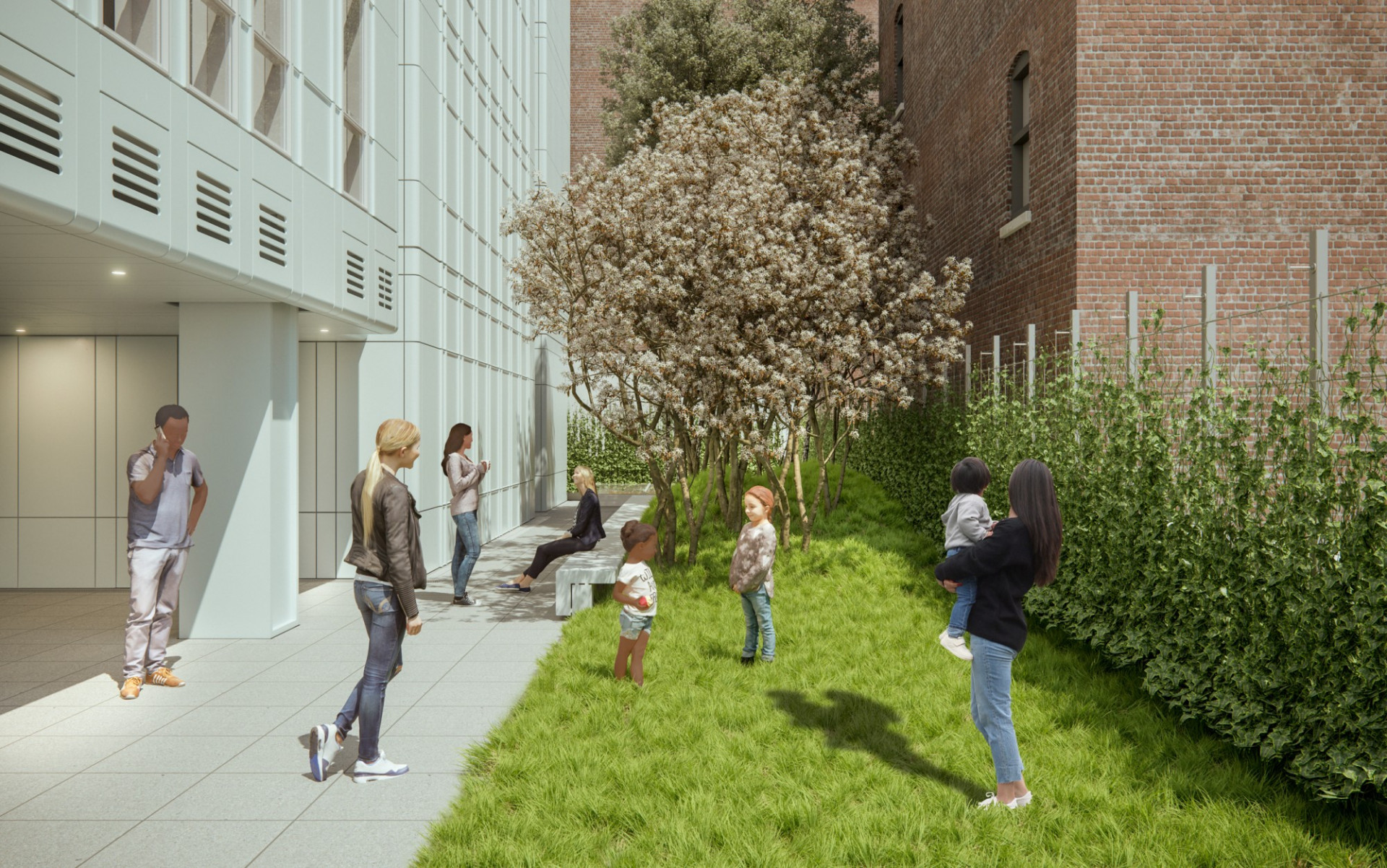 Rendering of the level 2 terrace, showing grass and greenery.