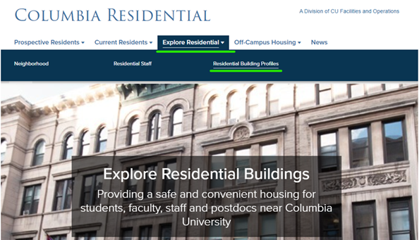 screen shot of Residential building profiles page