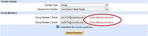 Group Transfer application - Group Members