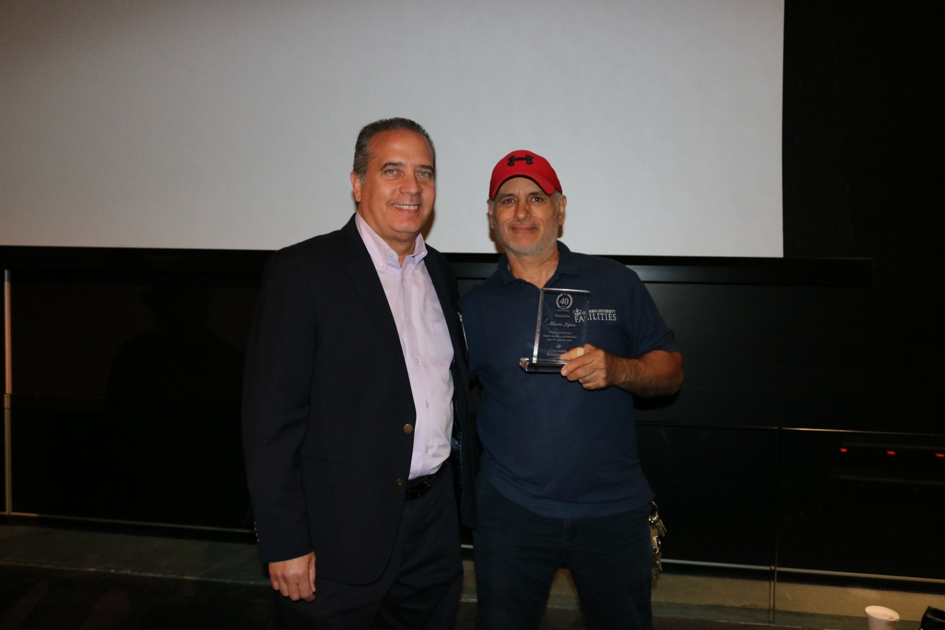 During the award ceremony, Superintendent Albert Lopez was recognized for hies 40 years of commitment to the team. Nelson Falcon and Superintendent Albert Lopez