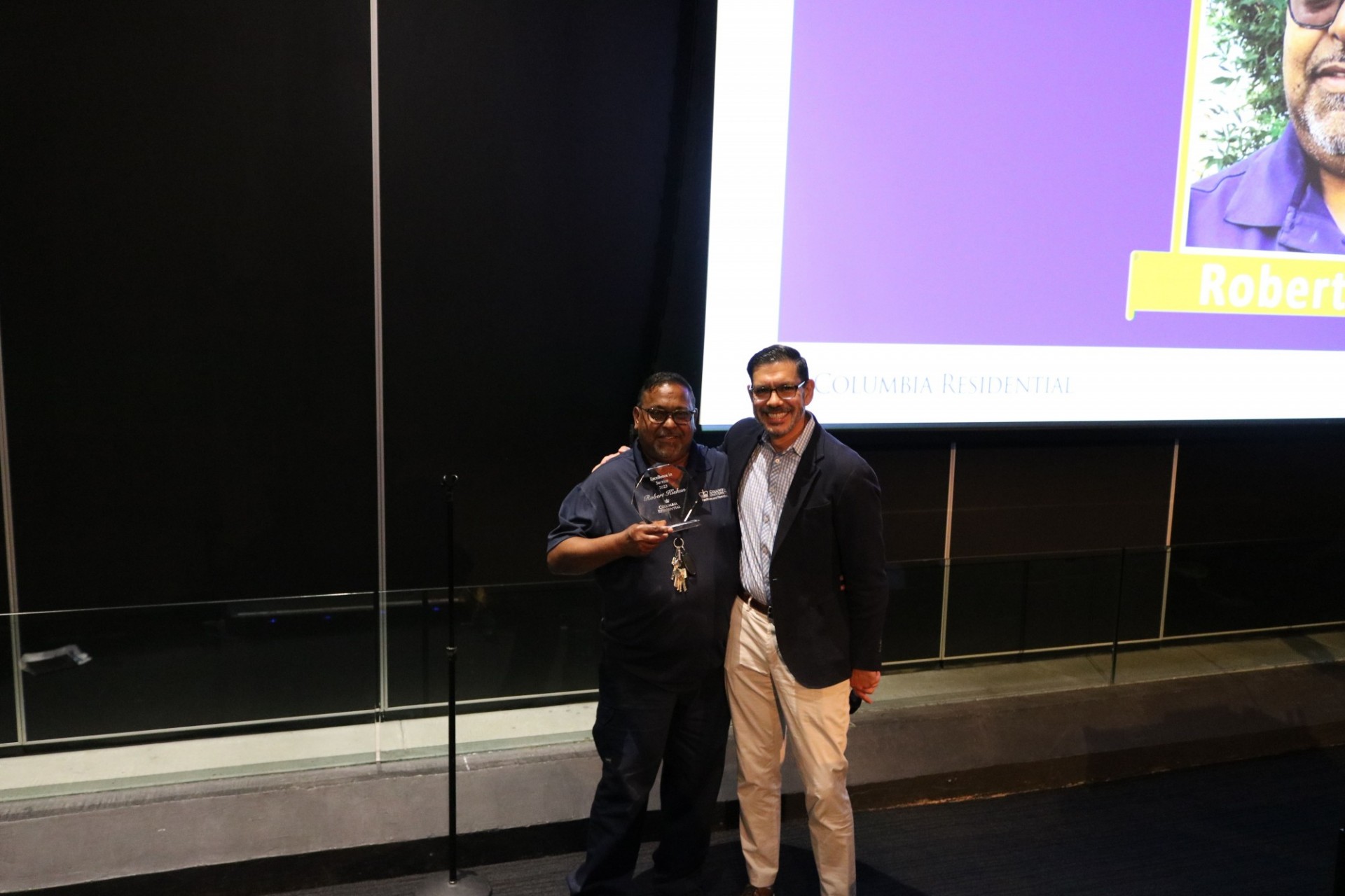 Electrical Controls Mechanic Robert Kishun was presented with The Excellence in Service Award by AVP Diego Rivera. Electrical Controls Mechanic Robert Kishun and AVP Diego Rivera