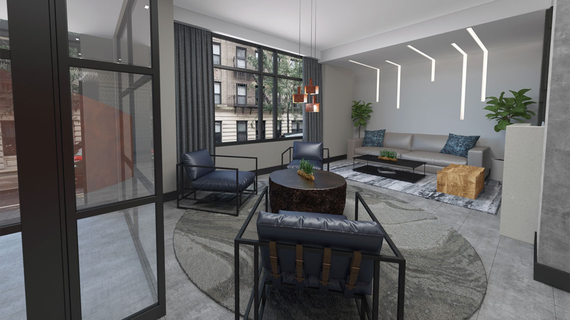 Photo of lobby lounge seating at 415 West 120th Street.