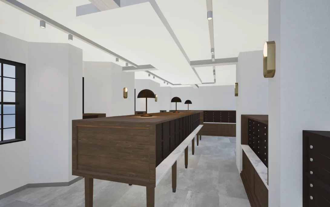 Rendering of mailroom at 99 Claremont