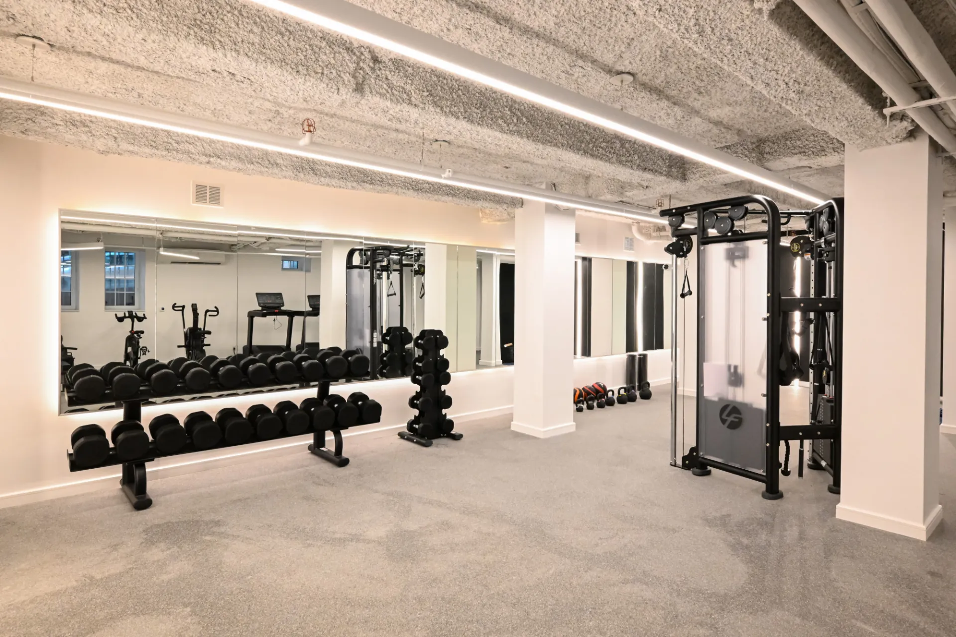 Fitness room showing exercise equipment. Credit: Diane Bondareff