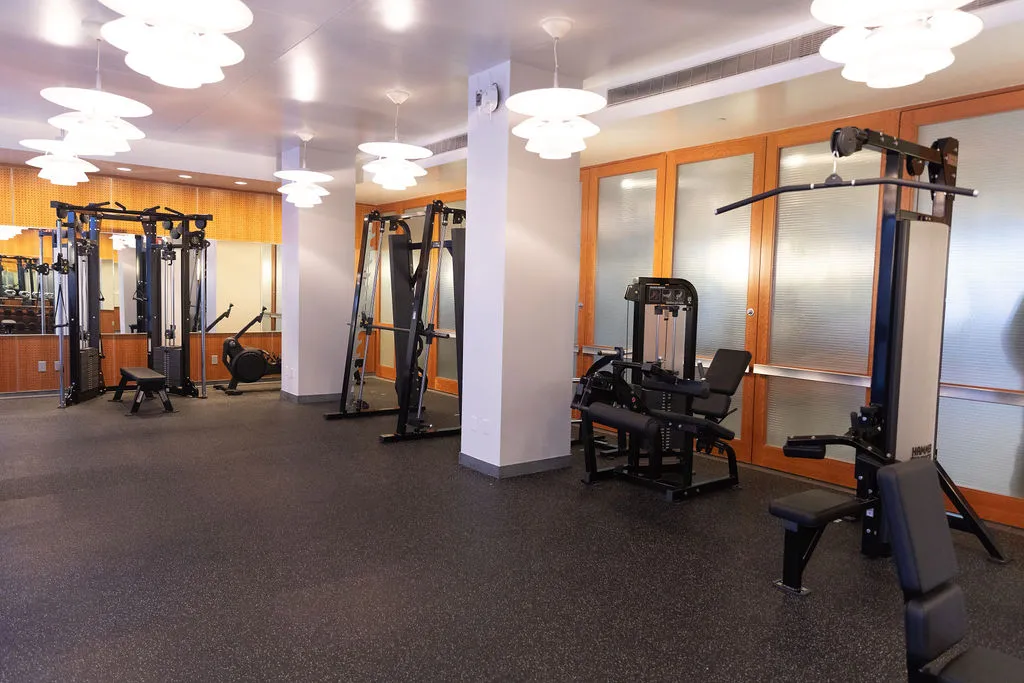 View of weight machines in a gym