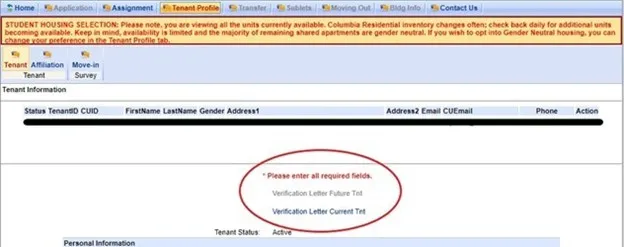 Image of Resident Verification page within the housing portal