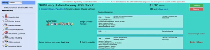 Columbia Residential Housing Selection Roommate information