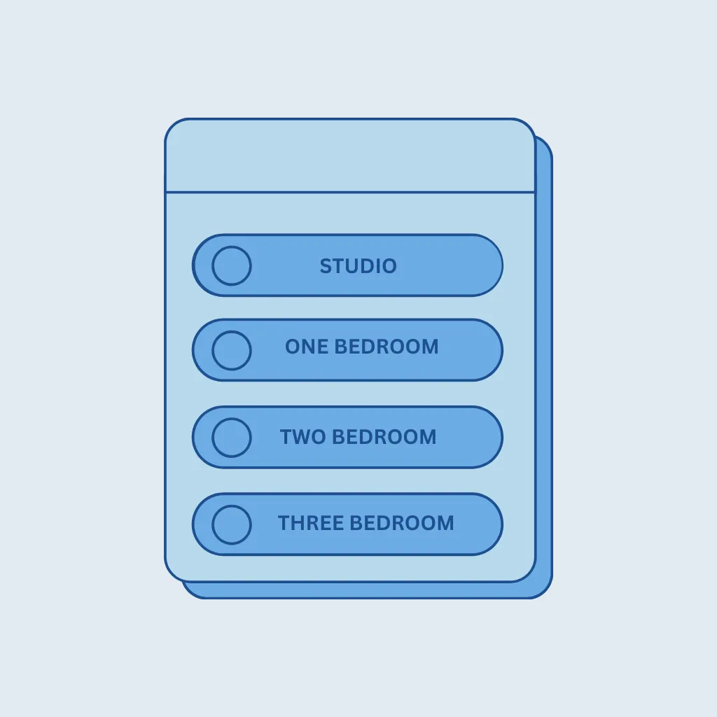 Webpage image of multiple apartment options