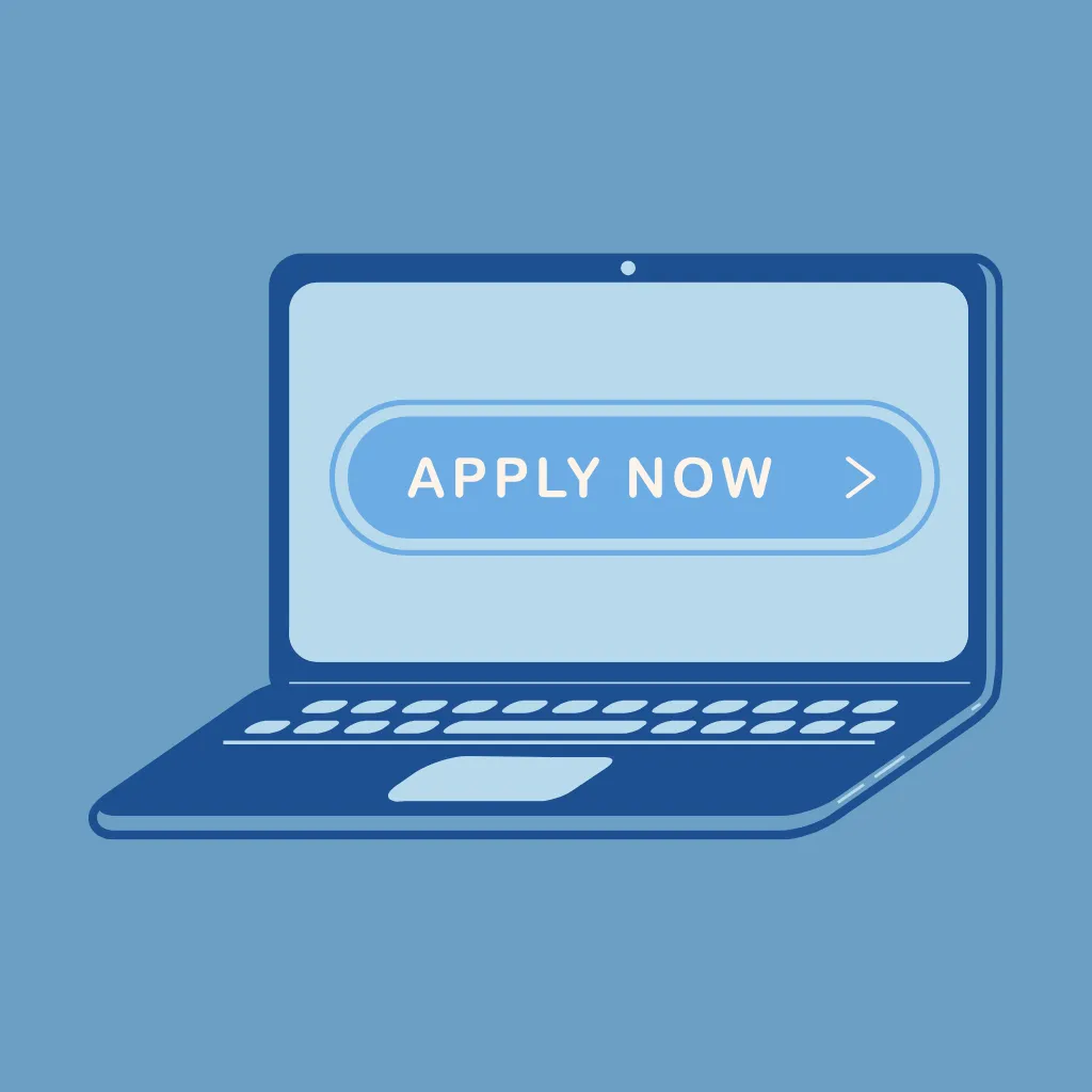 A laptop showing an apply now text.