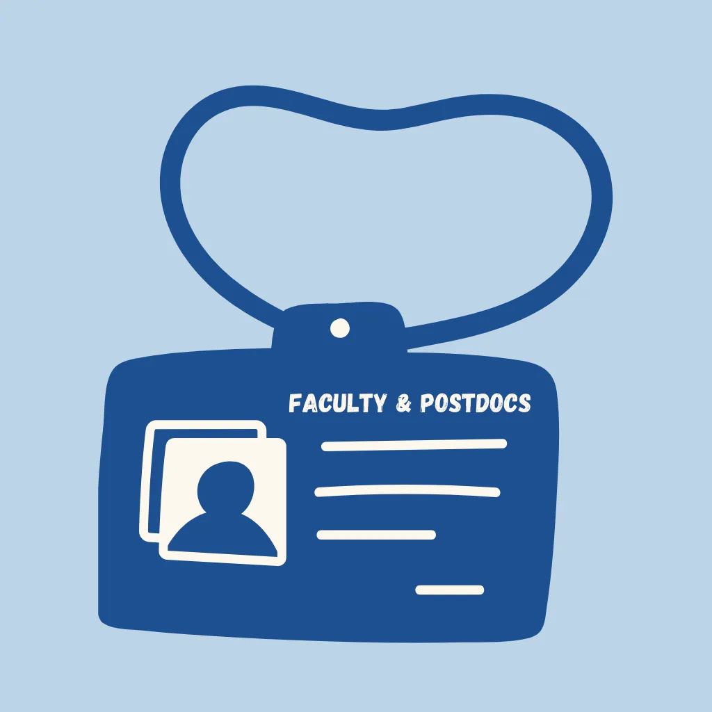 icon of a name tag that says "faculty and postdocs"