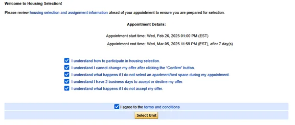 Columbia Residential Housing Portal Welcome with Guidelines